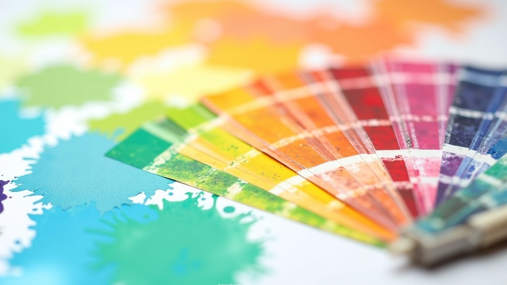 Tavolozza di colori vibranti con sfumature di blu, verde e arancione su sfondo bianco